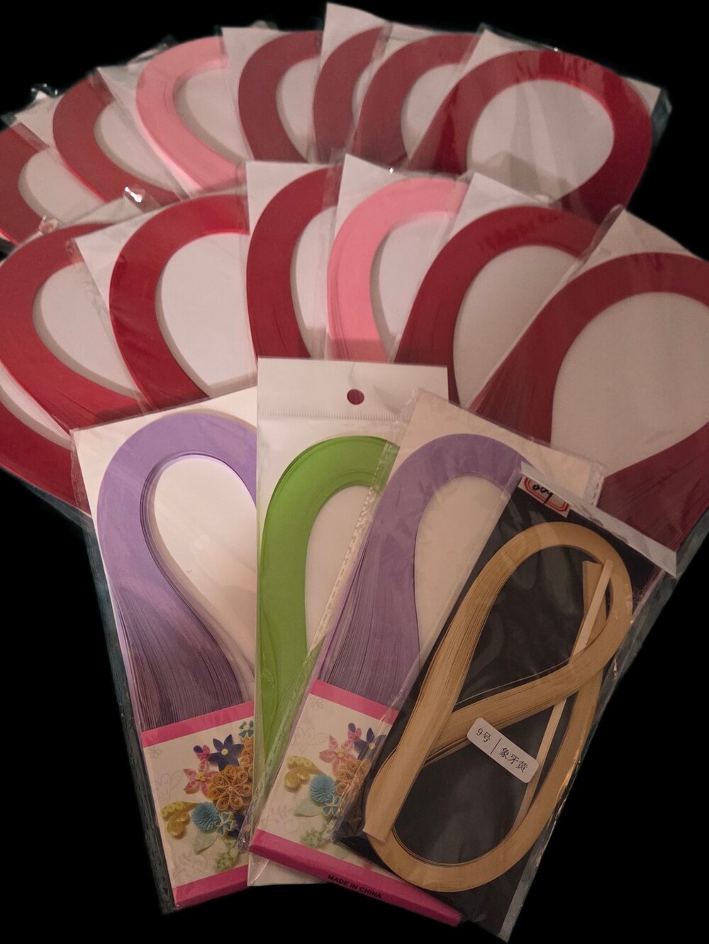 18 Packages Of Assorted Paper Quilling Strips - Pink, Red, Purple, Green, Tan